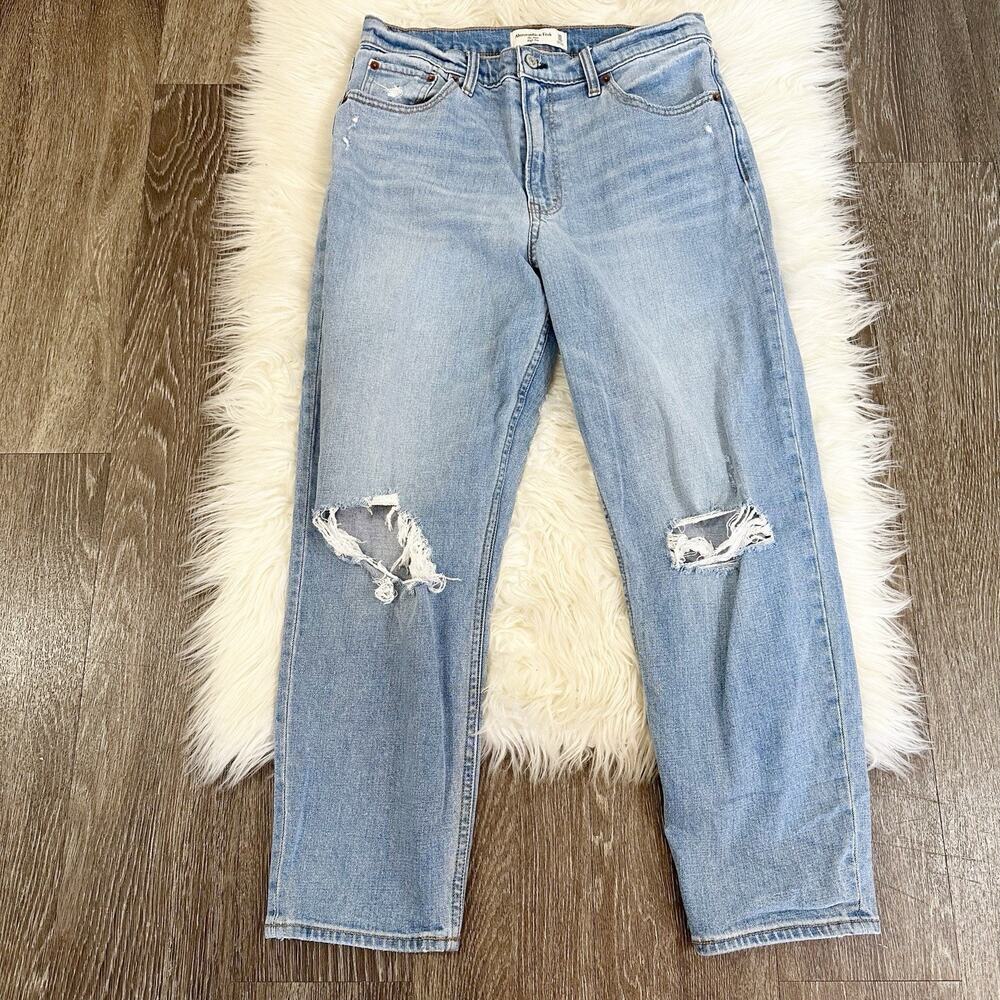 Abercrombie & Fitch Womens Mom High Rise Jeans Size 30/10R Rip Knee Denim